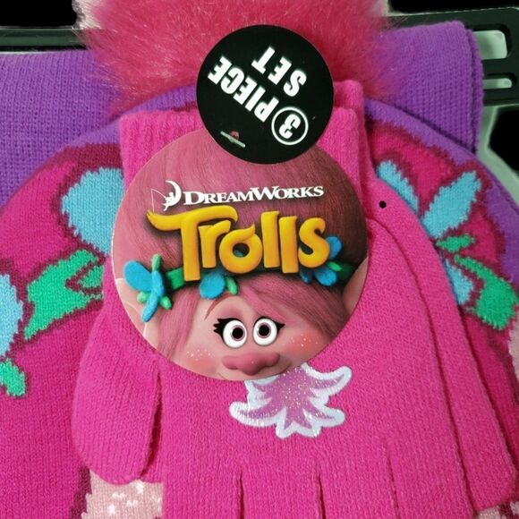 DreamWorks Trolls 3 Pc Hat, Gloves, Scarf Set 4-6x - Picture 4 of 4